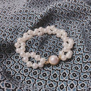 Vintage Faux White Pearl Bead Knotted Bracelet
